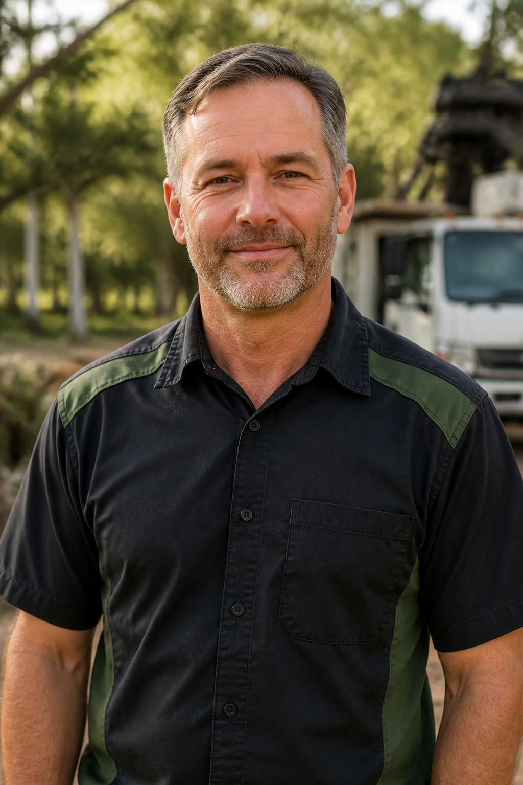 Photorealistic portrait of James Peterson, owner of Fast Tree Removal