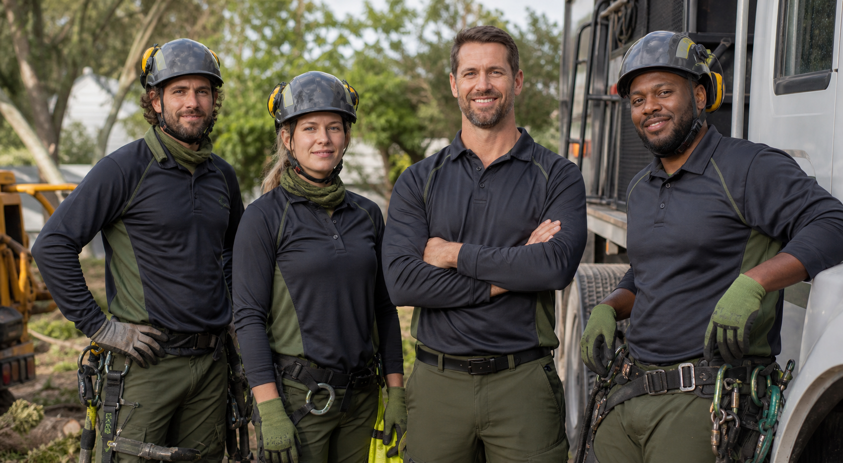 Photorealistic team portrait with James Peterson and the Fast Tree Removal crew