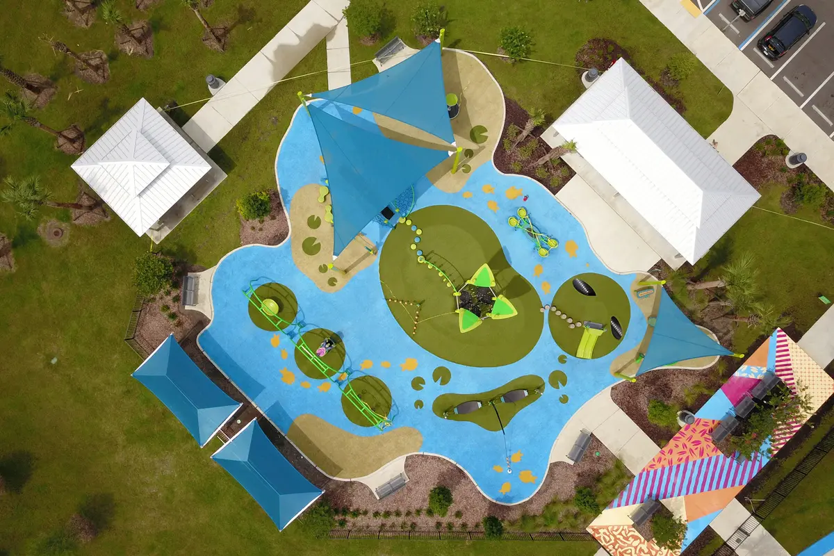 Aerial view of Carrollwood Village Park and surrounding tree canopy